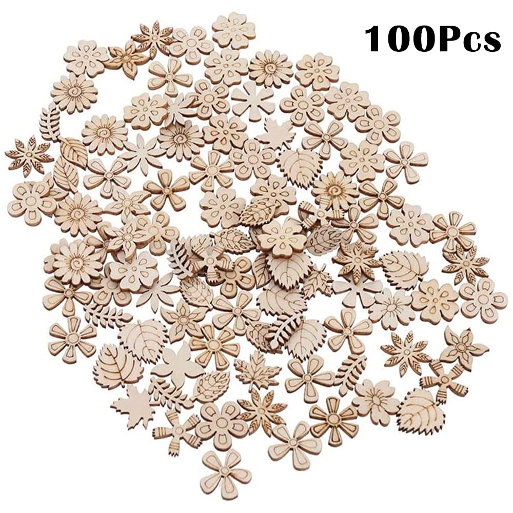300 Stück Holzblumen & Blätter - Gemischt Für DIY, Hochzeit, Basteln & Deko