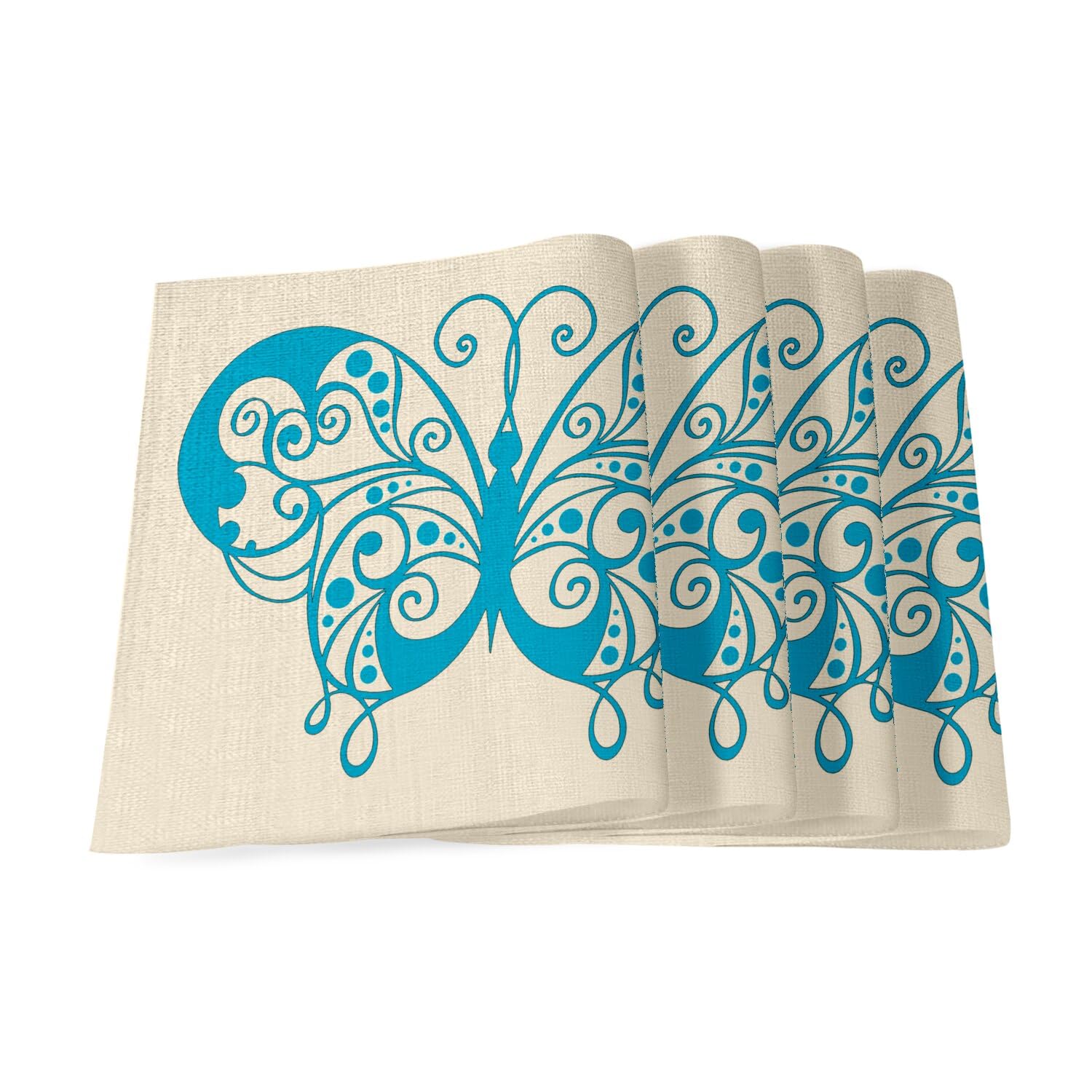 Set de table en lin haut de gamme avec motif papillon bleu grand format