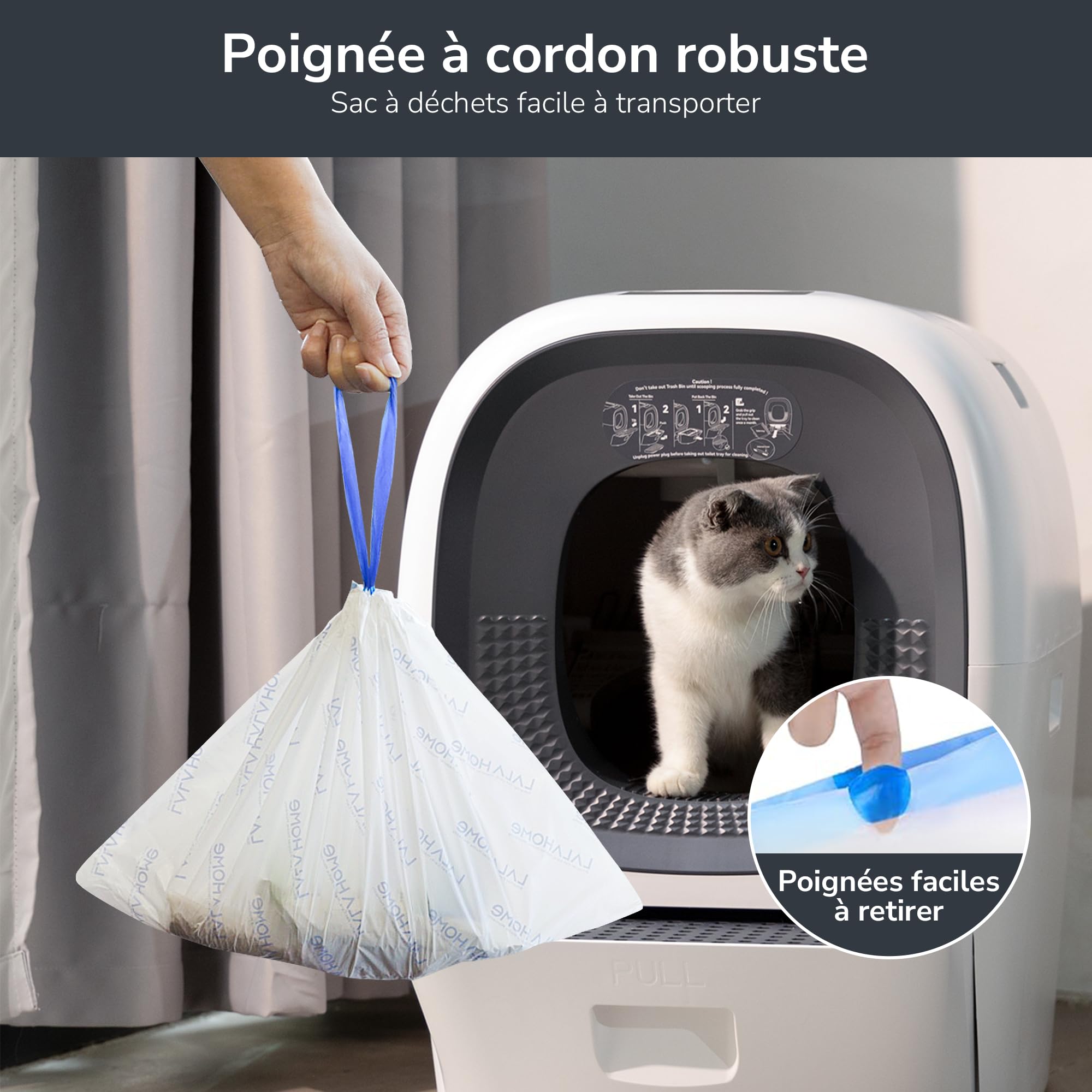 Sac Poubelle de Doublure pour litière autonettoyante – Sac Poubelle de Recharge pour litière Automatique pour Chat, 36 Sacs à déchets compatibles avec Cordon de Serrage – LALAHOME
