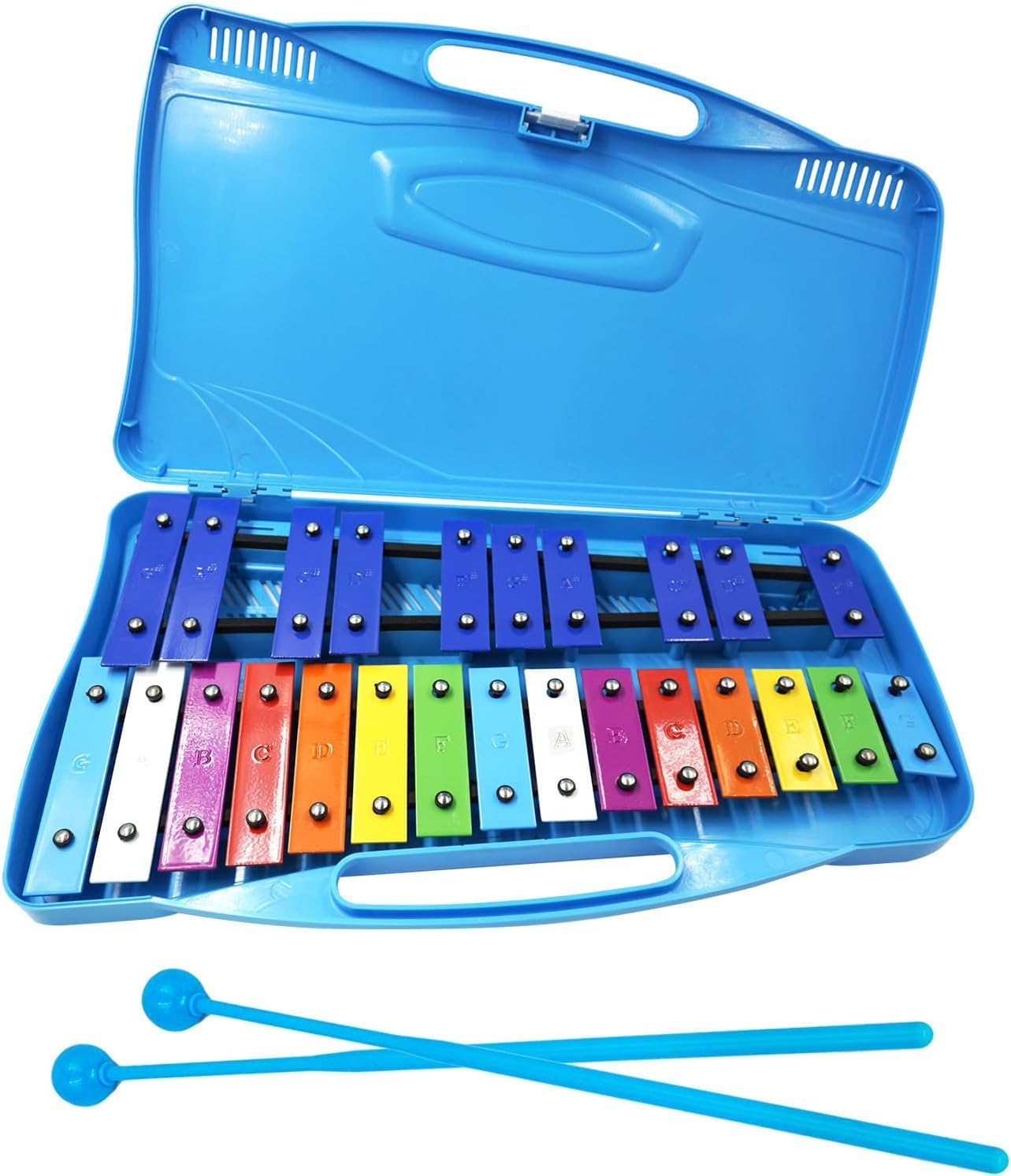Xylophone Glockenspiel 25 note Xylophone for Kids, Professional Percussion Instrument with case and Two Safe Mallets for Beginners, Colorful Metal Keys,Music Teaching, Gifts (Blue)