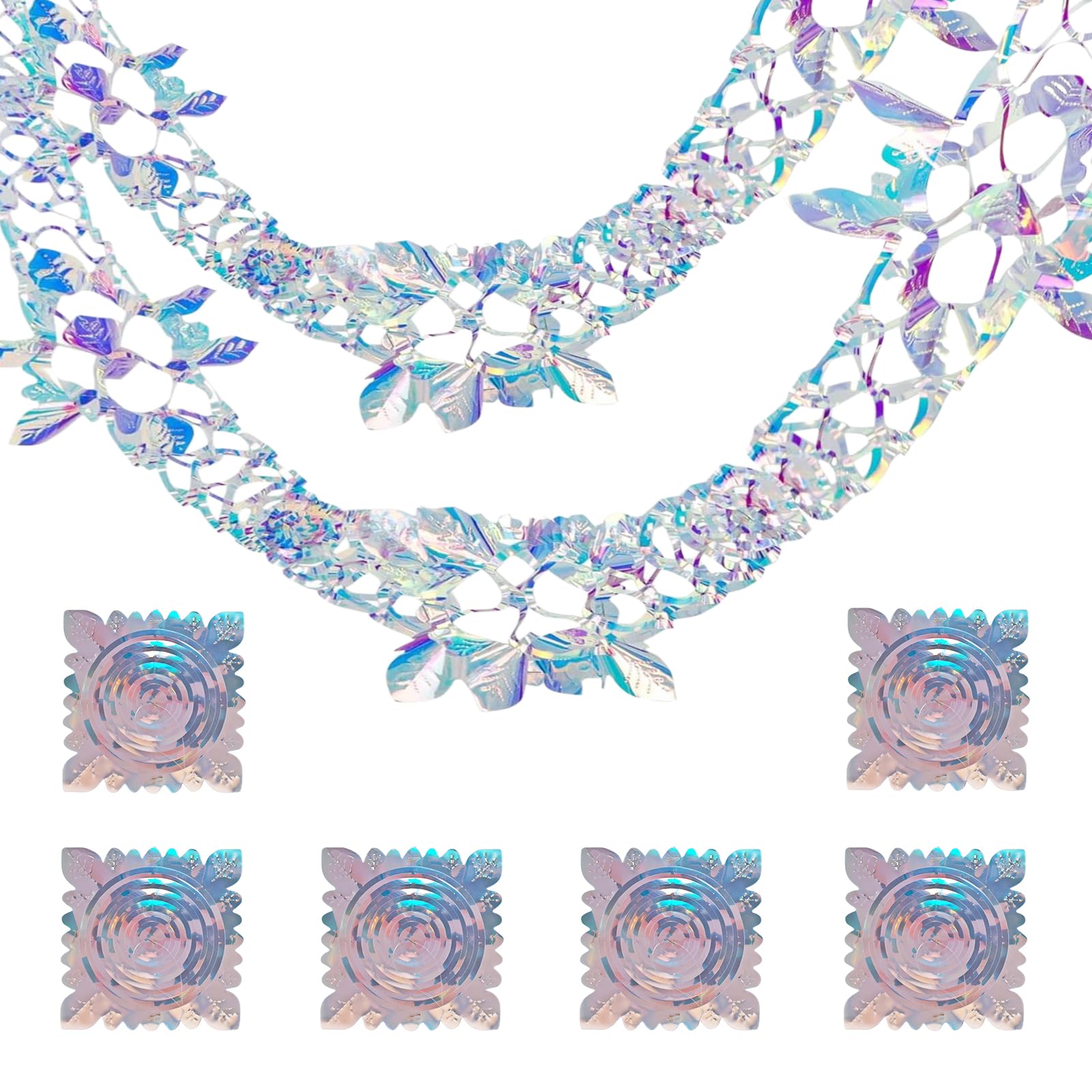 Christmas Ceiling Decorations 6 Pcs Iridescent Foil Xmas Decorations Indoor 9ft Swirls Ceiling Hanging Foil Garland Christmas Streamers for Xmas New Year Party Supplies