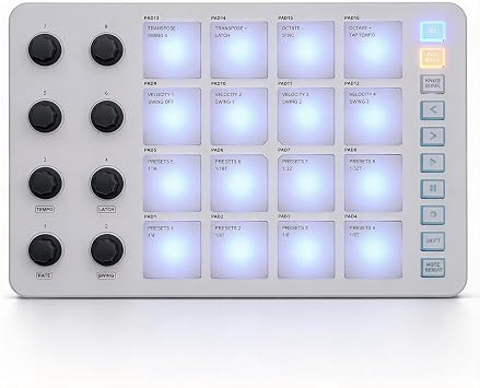 Portable MIDI Drum Pad Controller - Beat Maker Machine with 16 RGB Backlit Pads, Bluetooth USB, 8 Assignable Knobs for Music Production