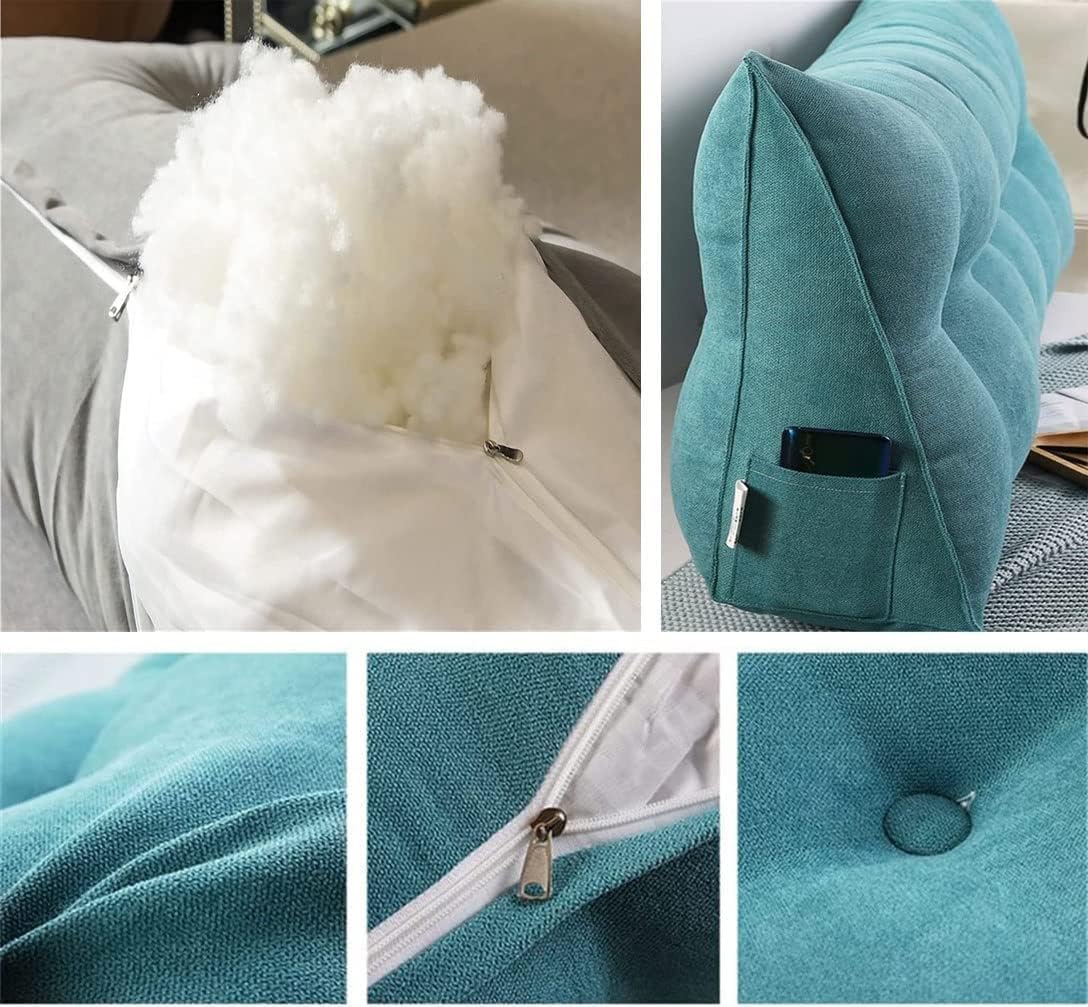 Queen Triangular Reading Wedge Pillow, Recliner Headboard Back Cushion Headboard Pillow Wedge Reading Pillow Gap Filler Triangular Cushion Waist Positioning Upholstery ( Color : Lake Blue , Size : 200