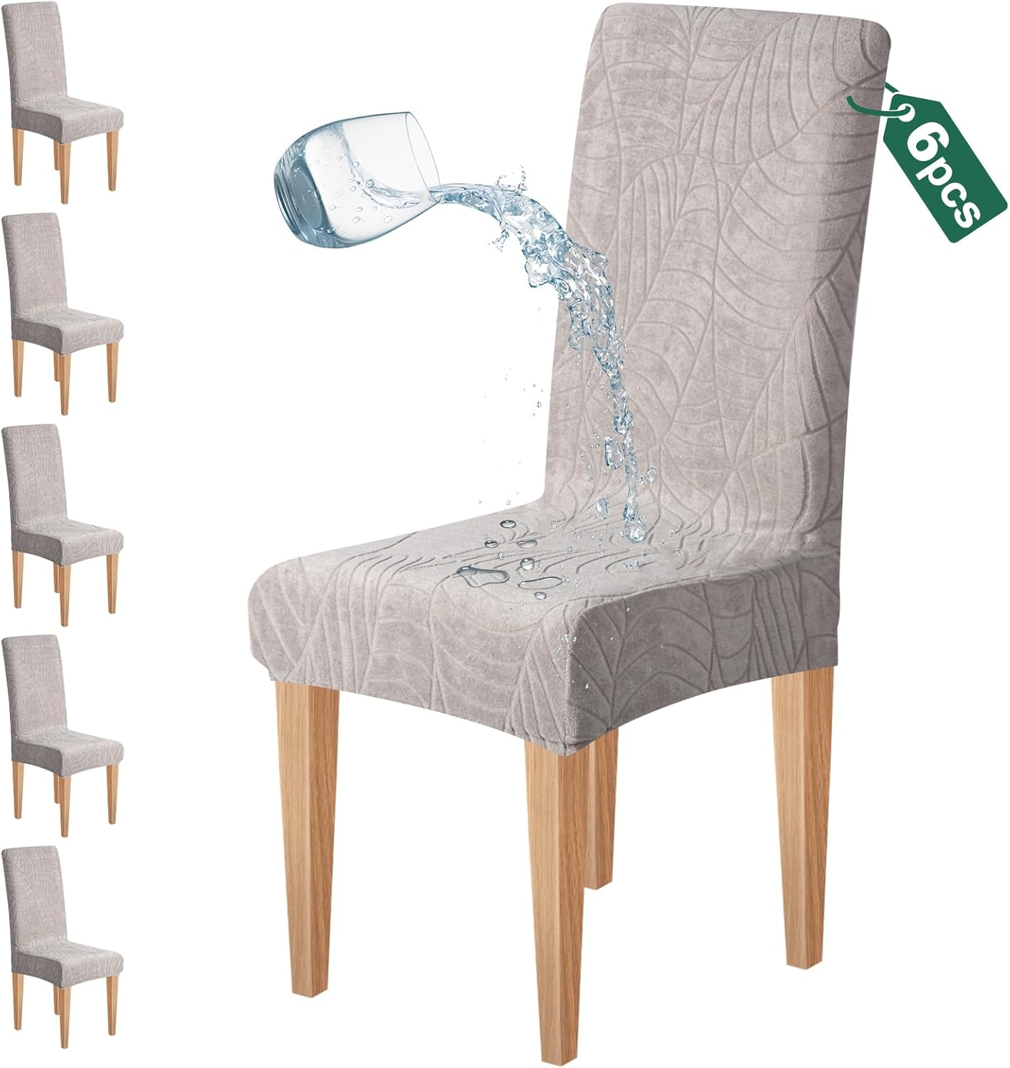 Dioxide Waterproof Chair Covers for Dining Chairs, Stretch Dining Chair Covers Set of 6, Parson Chair Slipcovers, Removable Washable Kitchen Chairs Seat Covers Protectors for Home Restaurant Banquet