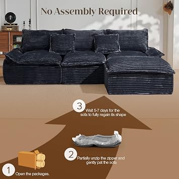 IKALIFE Boneless Modular Sectional Sofa, L-Shaped Cloud Couch With Ottoman