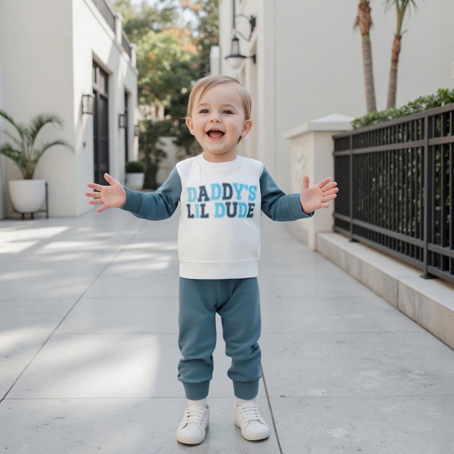 Toddler Baby Boy Fall Winter Clothes Daddys/Mamas Lil Dude Long Sleeve Sweatshirt Jogger Pants Set Cute Outfits - Image 2