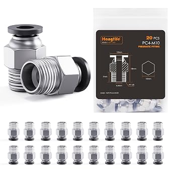 HANGLIFE PC4-M10 Bowden PTFE Tube Connectors, Push-to-Connect Quick Fittings, 1.75mm Filament Pneumatic Coupler, Push-Fit Adaptor 3D Printers Accessories, Ideal for Pneumatic Systems Pack of 20