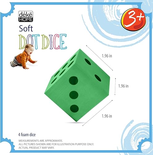 Vista 20 de Deke Home - Juego de dados de espuma (paquete de 4), dados grandes para aula y escuela en casa, varios colores brillantes, grandes de 1.96 pulgadas