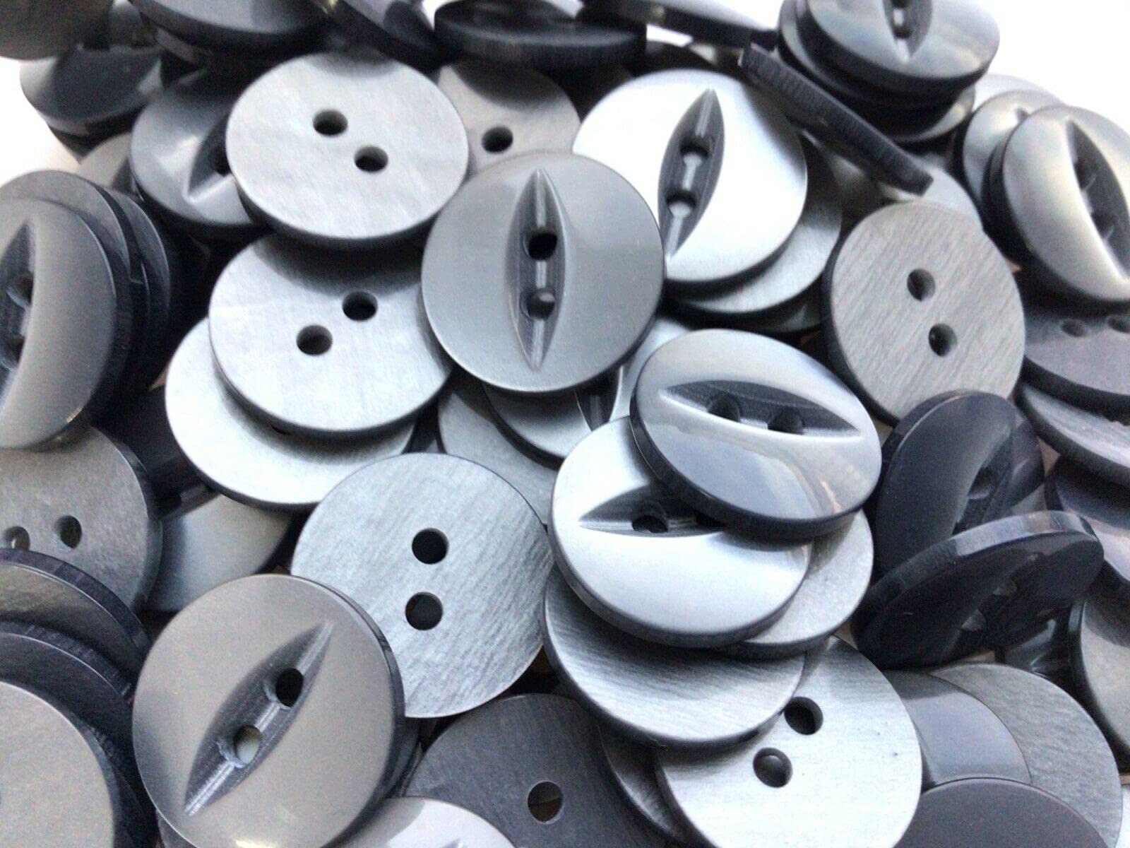 Buttons Grey 12 Round Fish Eye Size 22 (14 Mm) X 50 (Grey 12)
