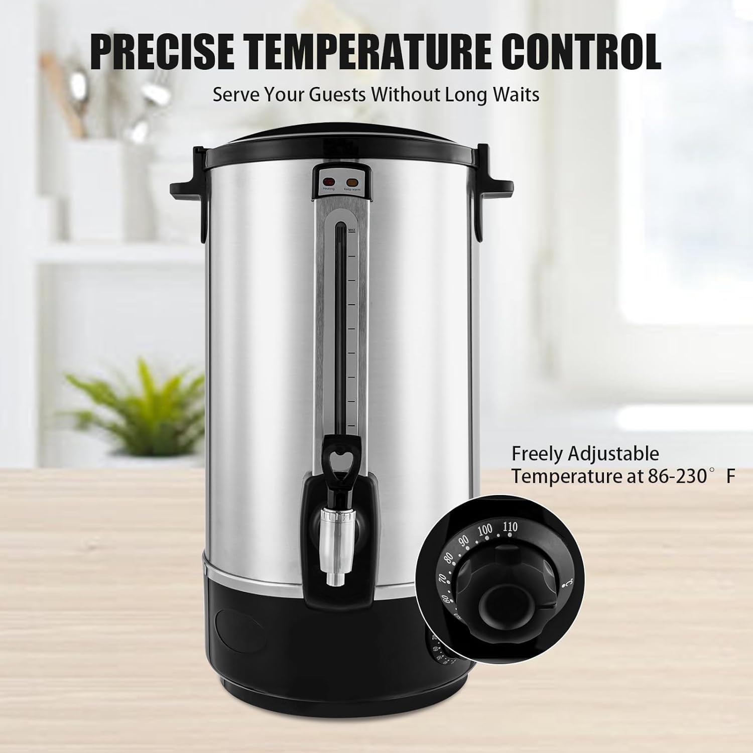 20L Commercial Grade Coffee Urn, 125-Cup Stainless Steel Electric Coffee Maker Hot Water Urn with Spigot, Warm Function, Temperature Control, Anti-slip Base