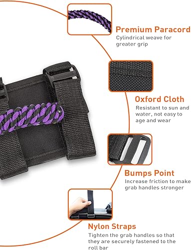 Miniatura 4 de Savadicar 2 asas de agarre de barra antivuelco, mango de agarre de tejido circular compatible con Jeep Wrangler CJ YJ TJ JK JKU JL JLU y Gladiator