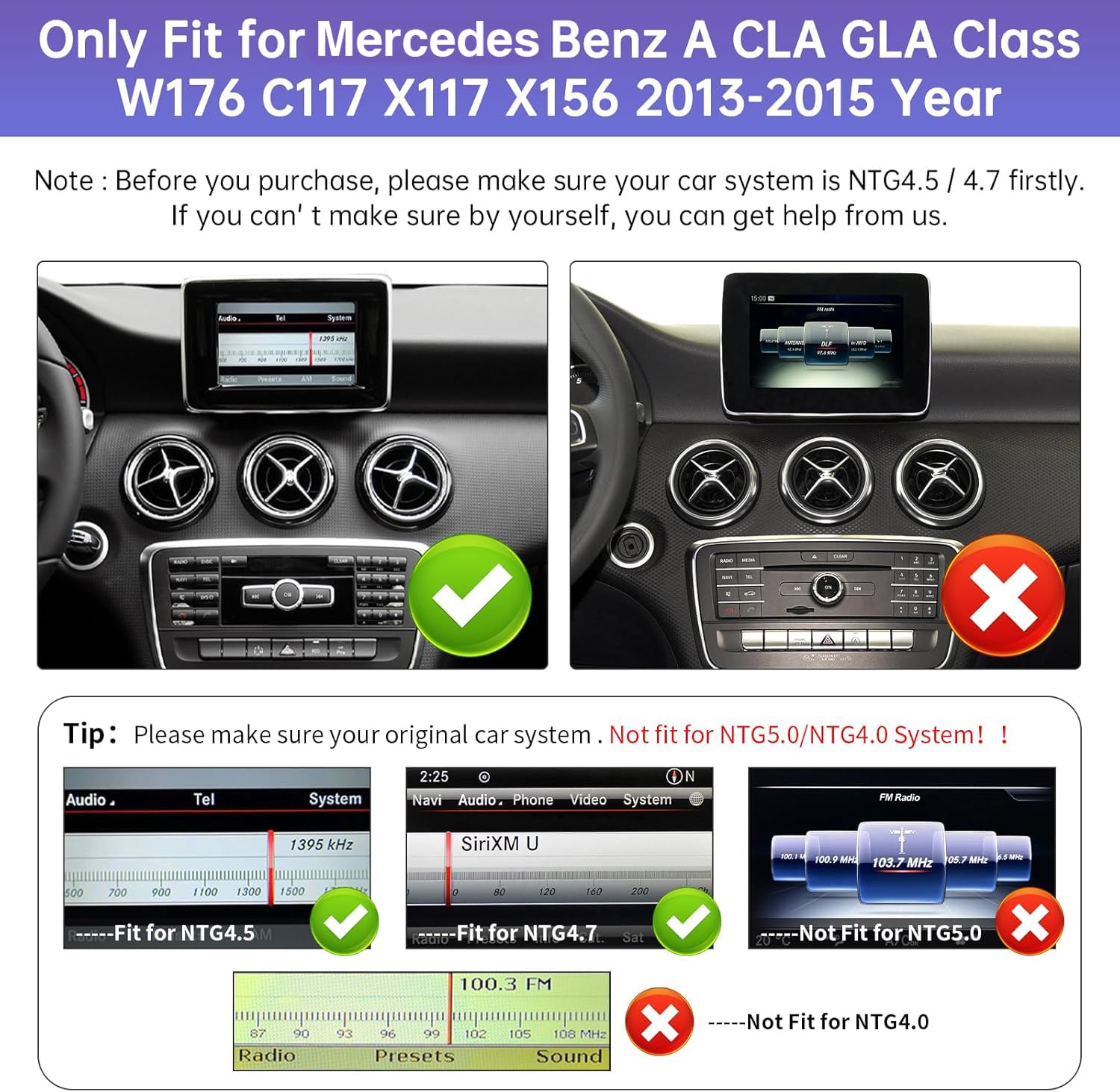 Road Top 10,25 Pollici Autoradio, CarPlay senza fili e Android Auto per Mercedes Benz A CLA GLA Classe W176 C117 X117 X156 2013-2015 Anno con NTG4.5/4.7, schermo tattile Stereo Auto con Mirrorlink