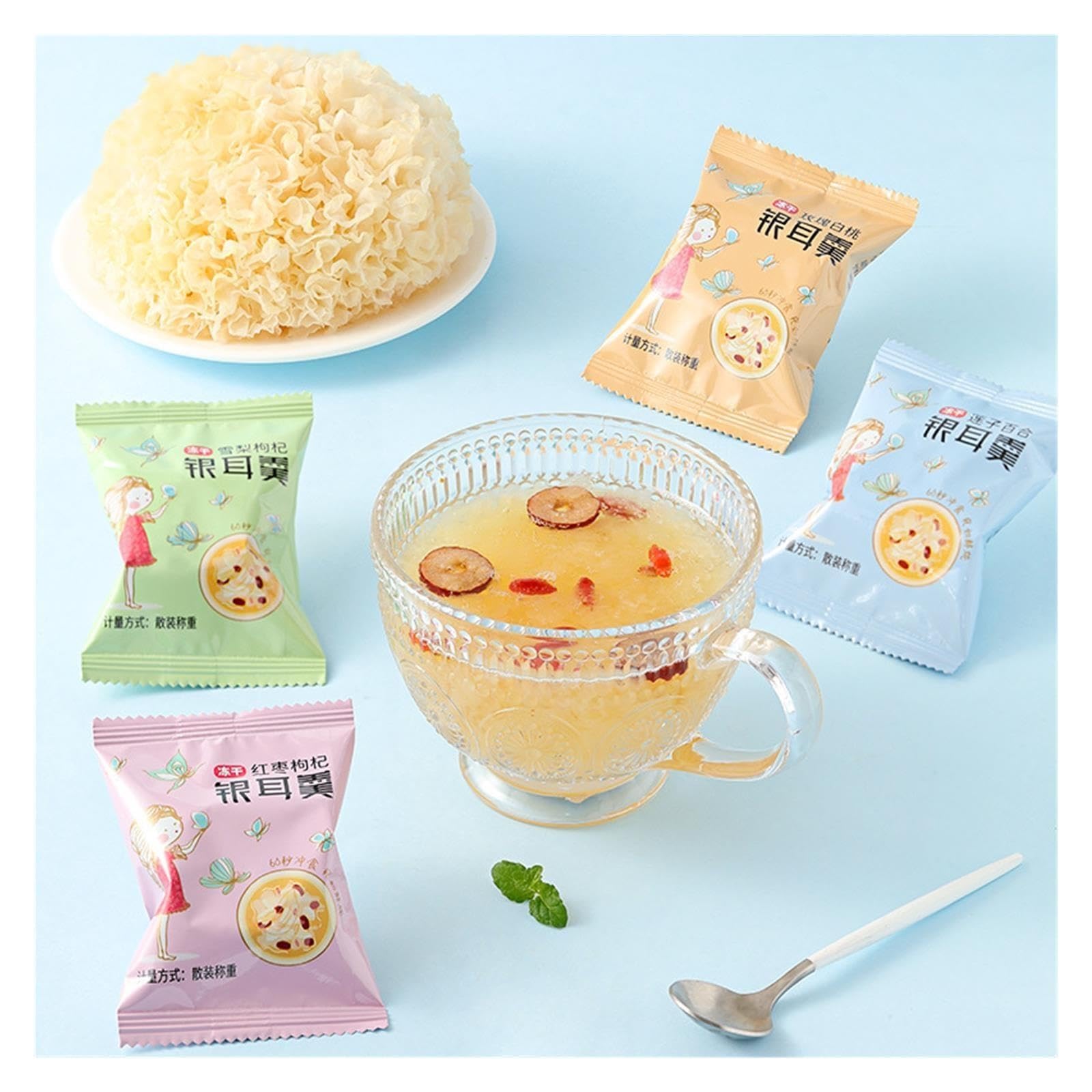 Zuppa Tremella liofilizzata istantanea (confezione da 4 gusti assortiti) – Senza cottura, servizio rapido(20bag)