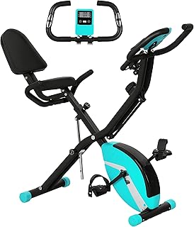 SPORTNOW Bicicleta Estática Plegable con Respaldo Bici Estática Silenciosa con 8 Niveles de Resistencia Magnética Sillín Regulable Volante Pantalla LCD Pulsómetro y Banda Carga 110 kg