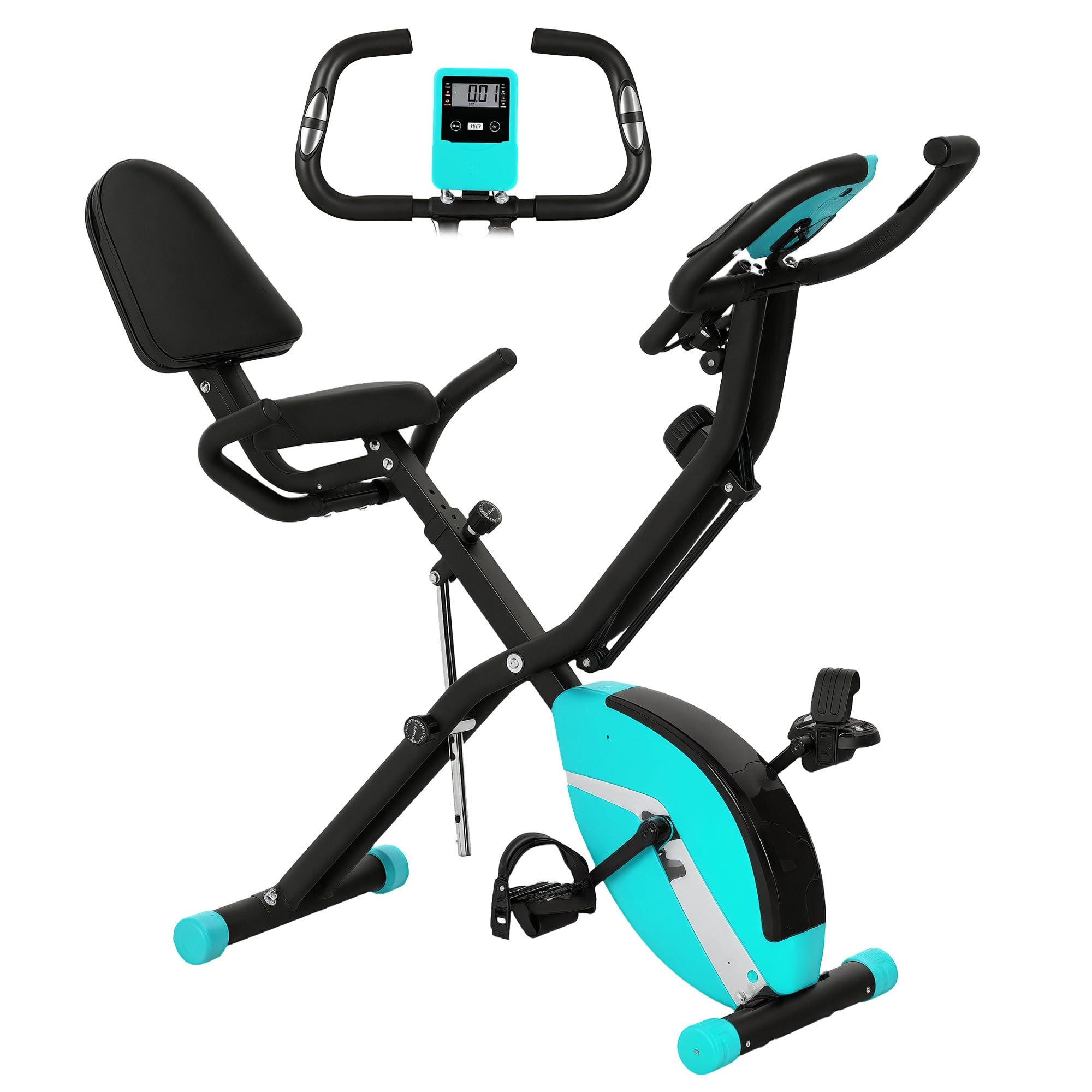 SPORTNOW Bicicleta Estática Plegable con Respaldo Bici Estática Silenciosa con 8