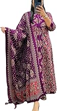 Women's Cotton Trending Anarkali Printed Kurta with Pants and Dupatta Set | Ethnic Set (Purple)