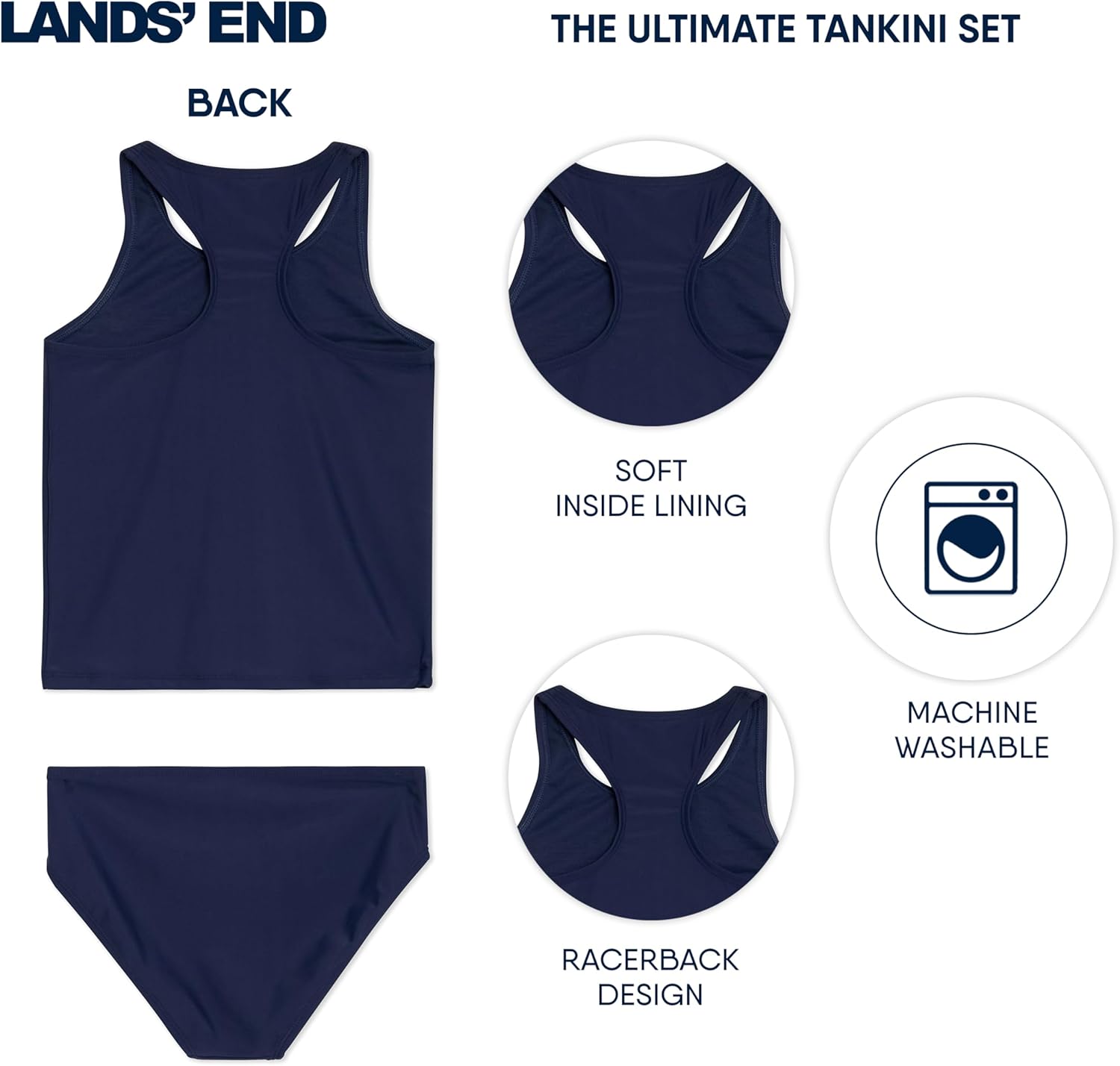 Lands' End Girls' UPF 50+ Swim Bikini Bottom and Racerback Tankini Set