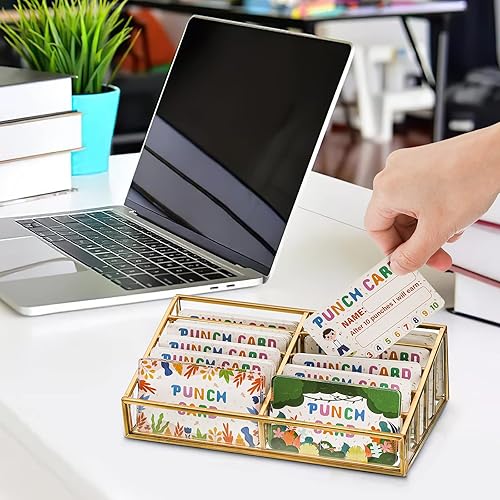 Miniatura 4 de Cedilis Soporte dorado para tarjetas de presentación, soporte para múltiples tarjetas de visita, organizador de tarjetas de visita de vidrio con 10