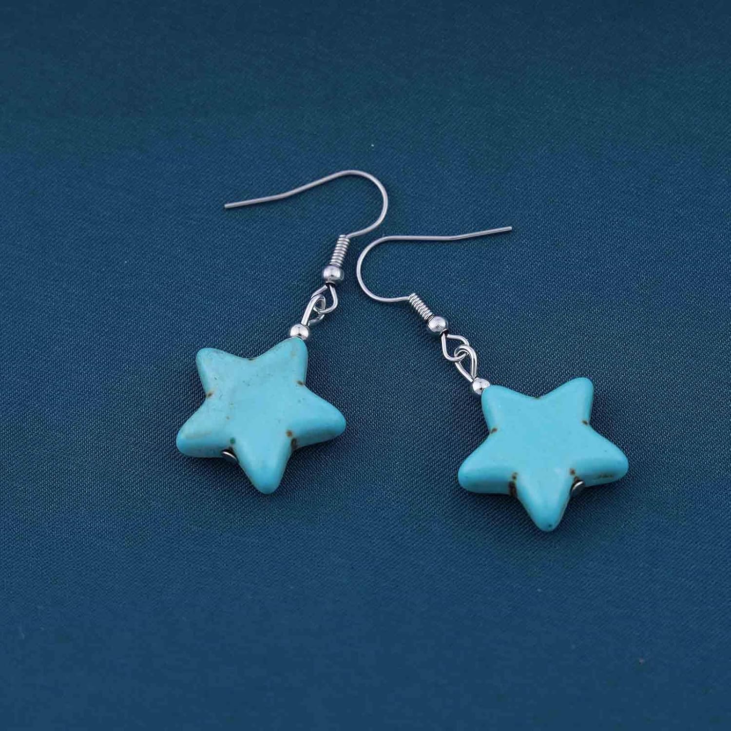 Bohemian Turquoise Star Dangle Earrings Blue Turquoise Star Drop Hook Earrings Star Shaped Turquoise Earrings Blue Gemstone Earrings Jewelry for Women Gifts - Image 3
