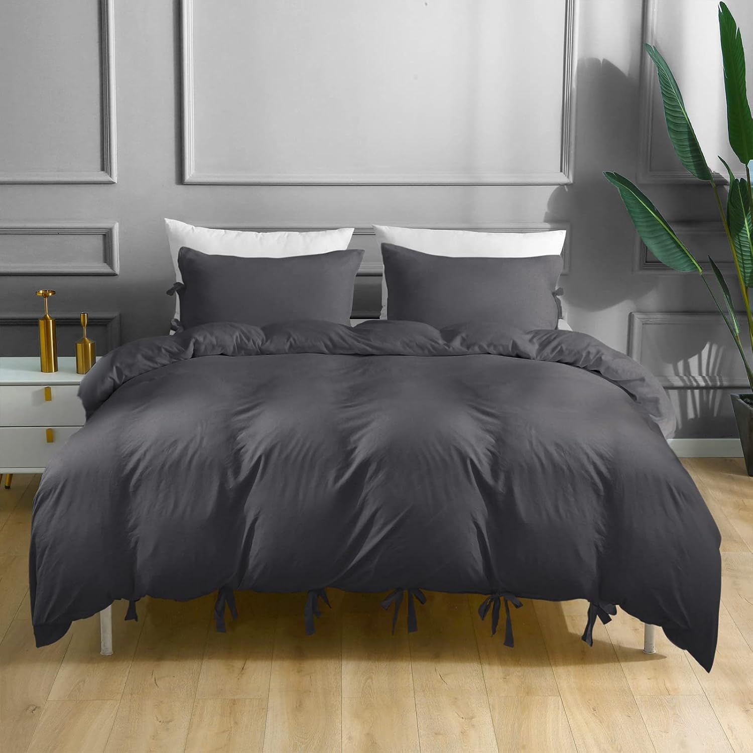 ILAVANDE Grey Duvet Cover Queen Size, Ultra Soft Washed