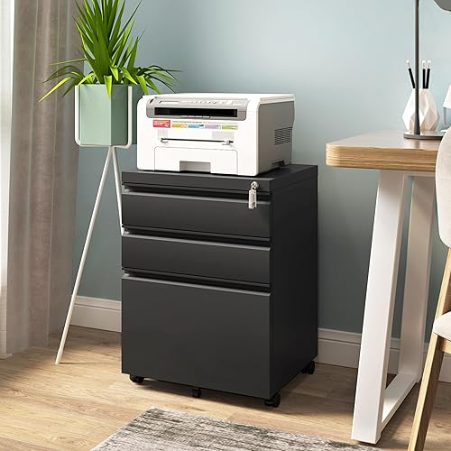 Miniatura 2 de Archivador de 3 cajones para oficina en casa, archivador móvil debajo del escritorio con cerradura para tamaño A4tamaño cartatamaño legal,