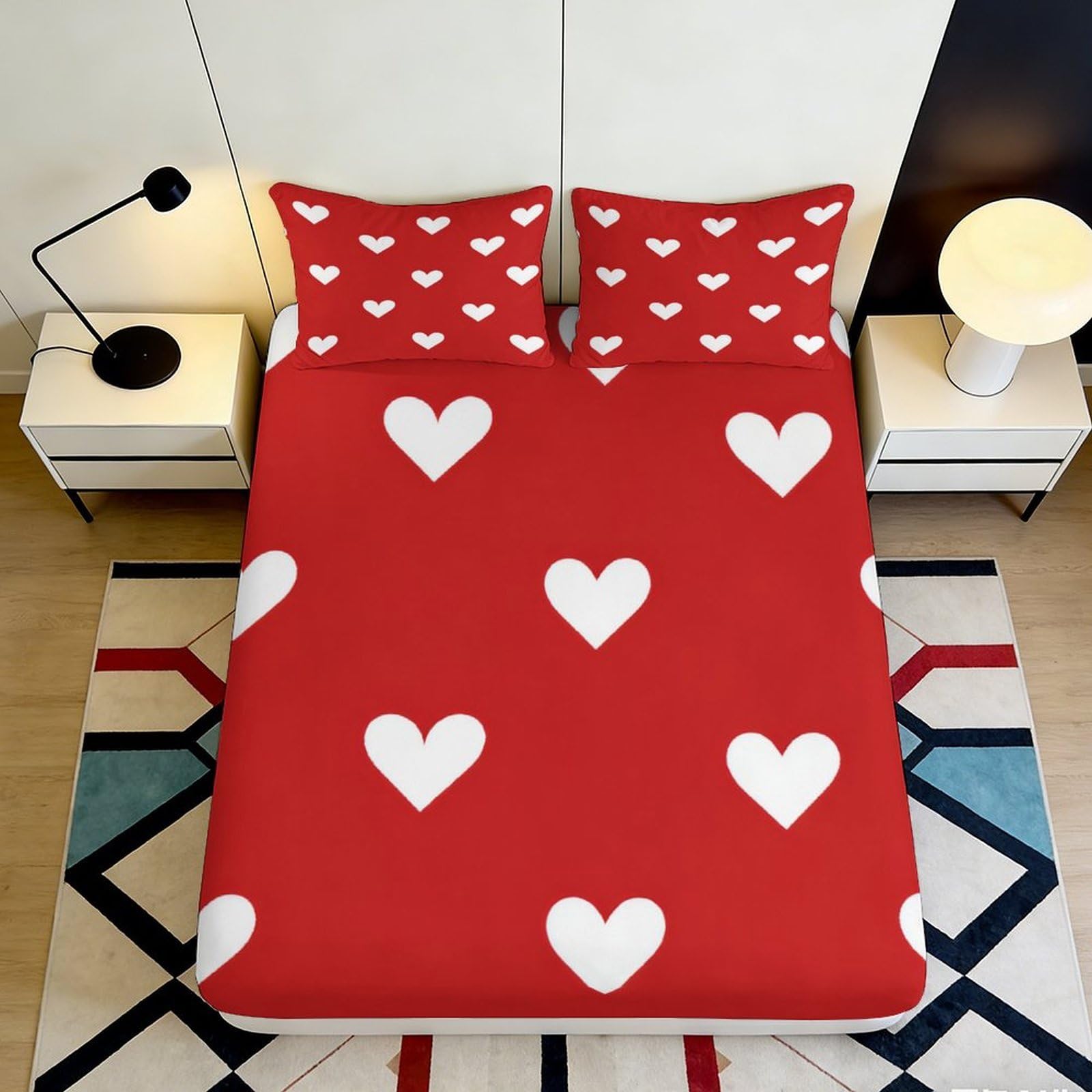 3D Printed Heart Fitted Sheet Microfiber Deep Pocket Non-Slip Bedroom Bedding Heart Mattress Fitted Cover Washable 120x200x25cm