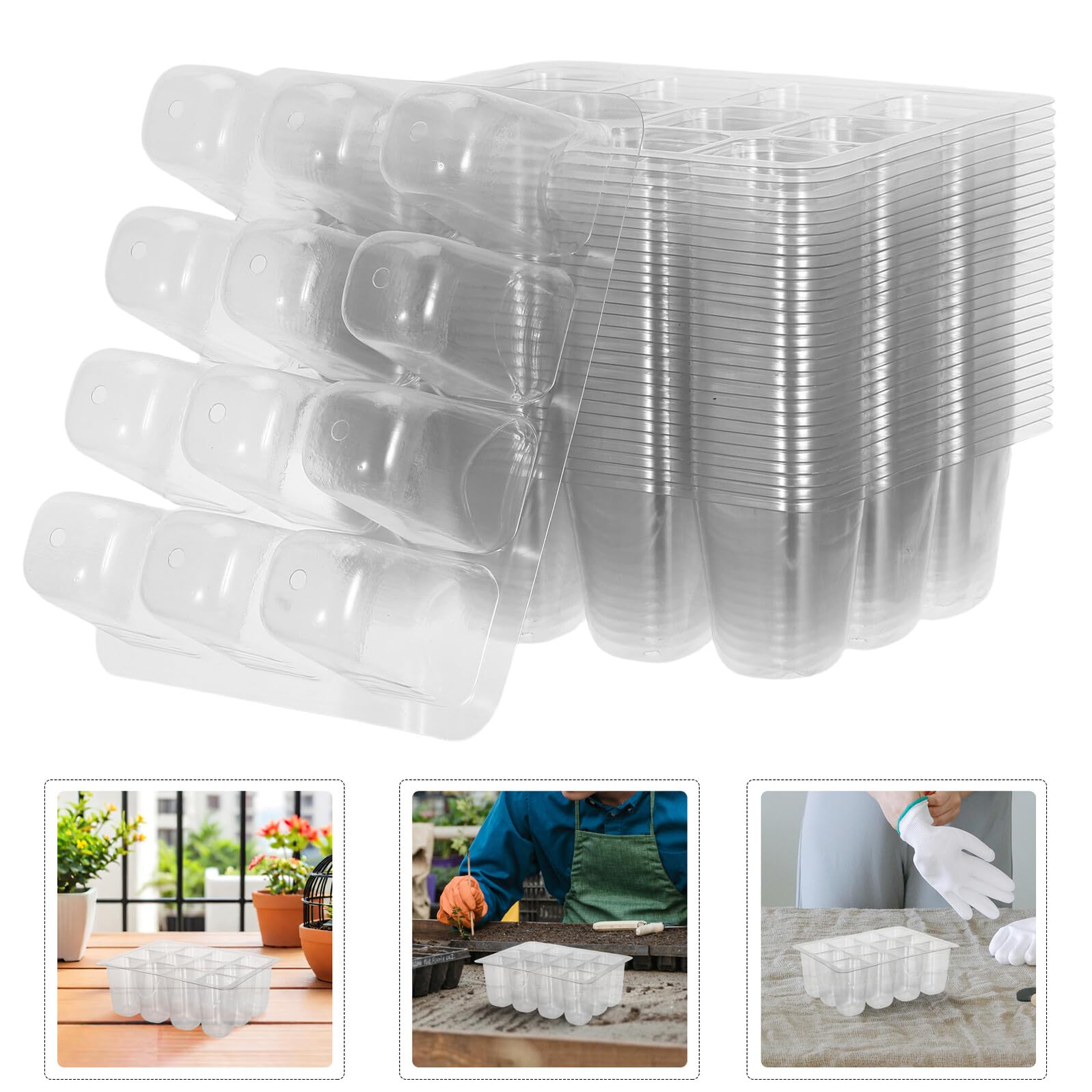 Bandejas de Germinación de Plántulas Transparentes de Plástico 30 Piezas | 12 Celdas con Orificios de Drenaje, Reutilizables, para Jardinería Interior y Plantas Ornamentales