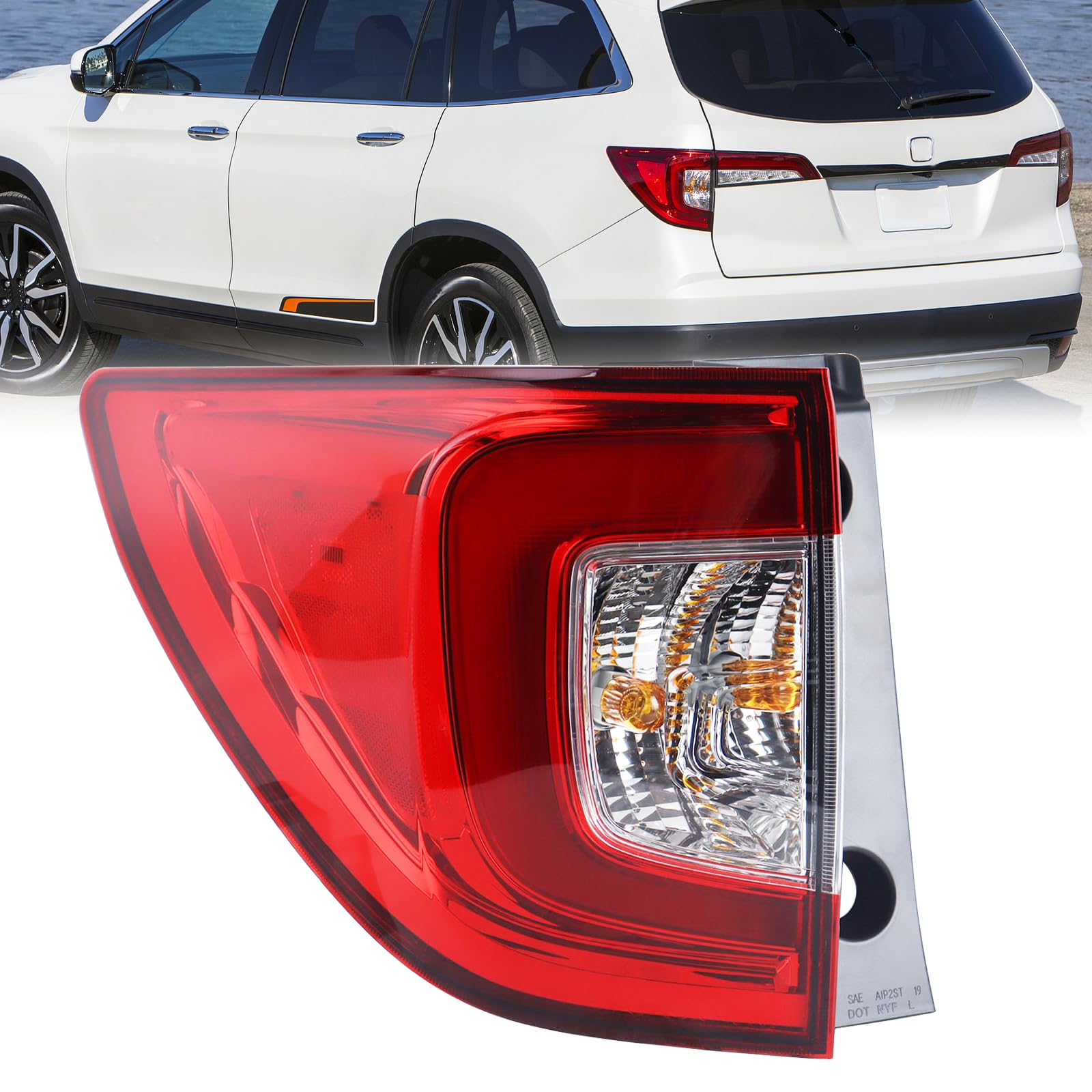 left driver side outer led tail light fit for 2019 2020 2021 2022 honda pilot rear lamp red clear with bulbs lh ho2804120 33550tg7a11 hd668b010l