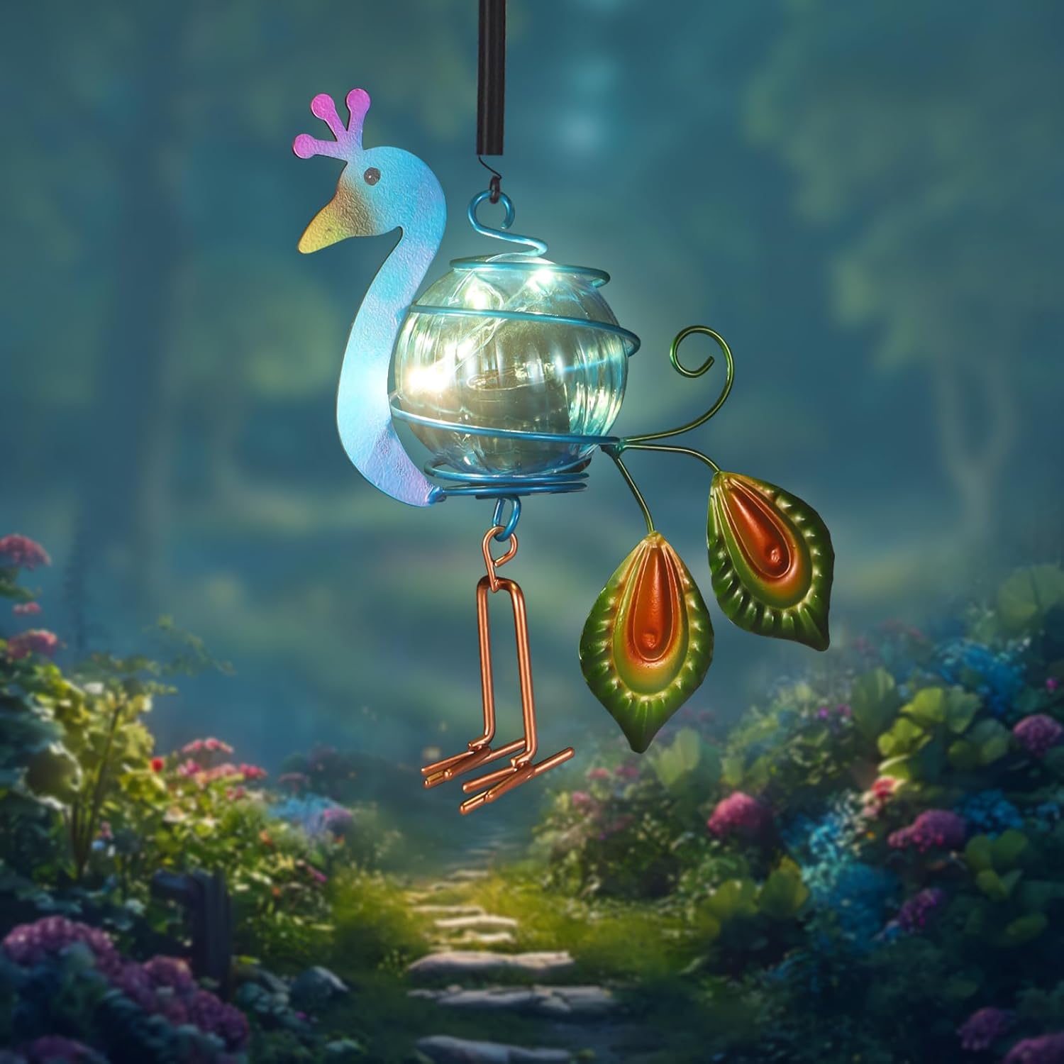 小鳥模様 ランタン型 ガーデンライト2個 屋外 防水 電球色 電球色