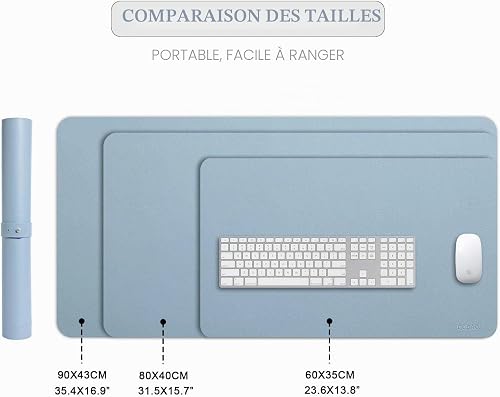Extended Mouse Pad Mat XXL Desk Pad Large Desk Mat DOBAOJIA 35.4" X 16.9" Desk Blotter Writing Pad for Laptop/Office/Home, PU Leather Waterproof +Suede Non-Slip 90 x 43cm (Greyish Blue) - 7