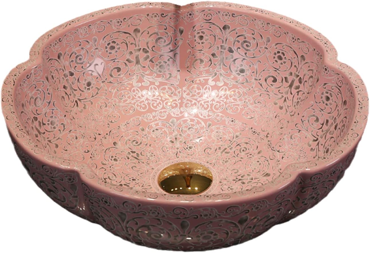 Bathroom Vessel Sinks Southeast Asian Style Pink Color Art Ceramic Countertop Sink For Vanity Above