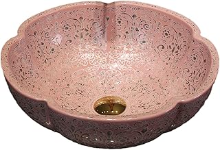 Bathroom Vessel Sinks Southeast Asian Style Pink Color Art Ceramic Count...