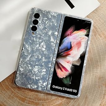 Phone Case for Samsung Galaxy Z Fold 5 4 3 5G Glossy Marble Siliconeoft Cover,White,for Samsung z fold 3