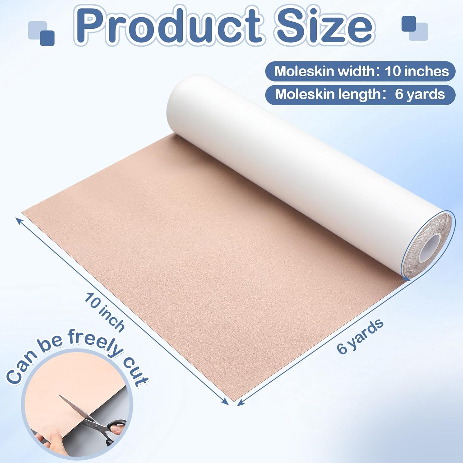 Geiserailie Jumbo Moleskin Padding Roll Moleskin for Feet Adhesive Pads Blister Prevention Tape Soft Adhesive Skin Patch for Feet, Skin, Shoes, Body (10 Inch X 6 yd)