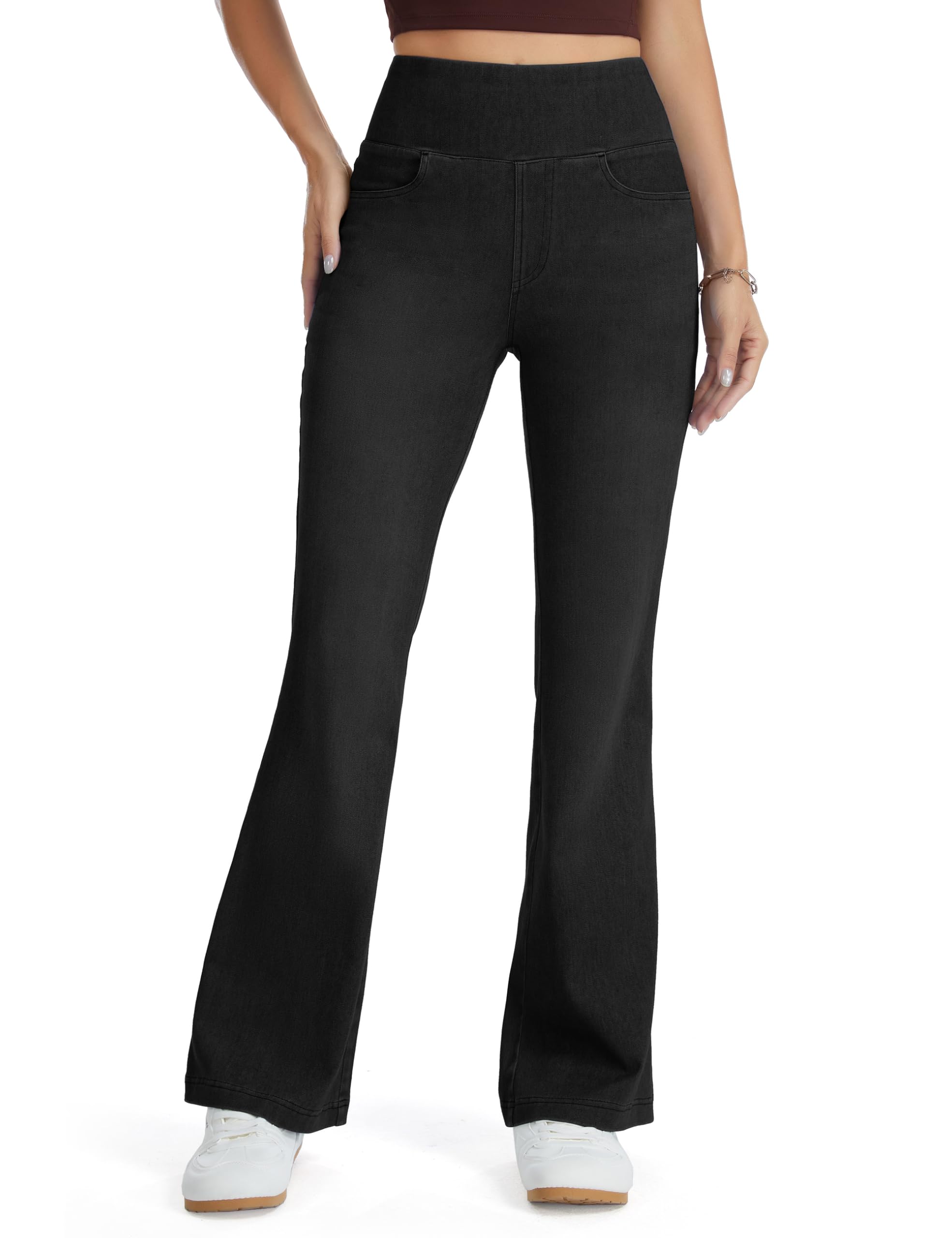 THE GYM PEOPLE Jeans Bootcut Donna Vita Alta Stretch Jeggings Zampa | Lunghezza Interna 74cm/79cm, 4 Tasche, Controllo Addome, Push Up, Slip-On, Traspirante, Morbido, Pantaloni Zampa Moda Yoga