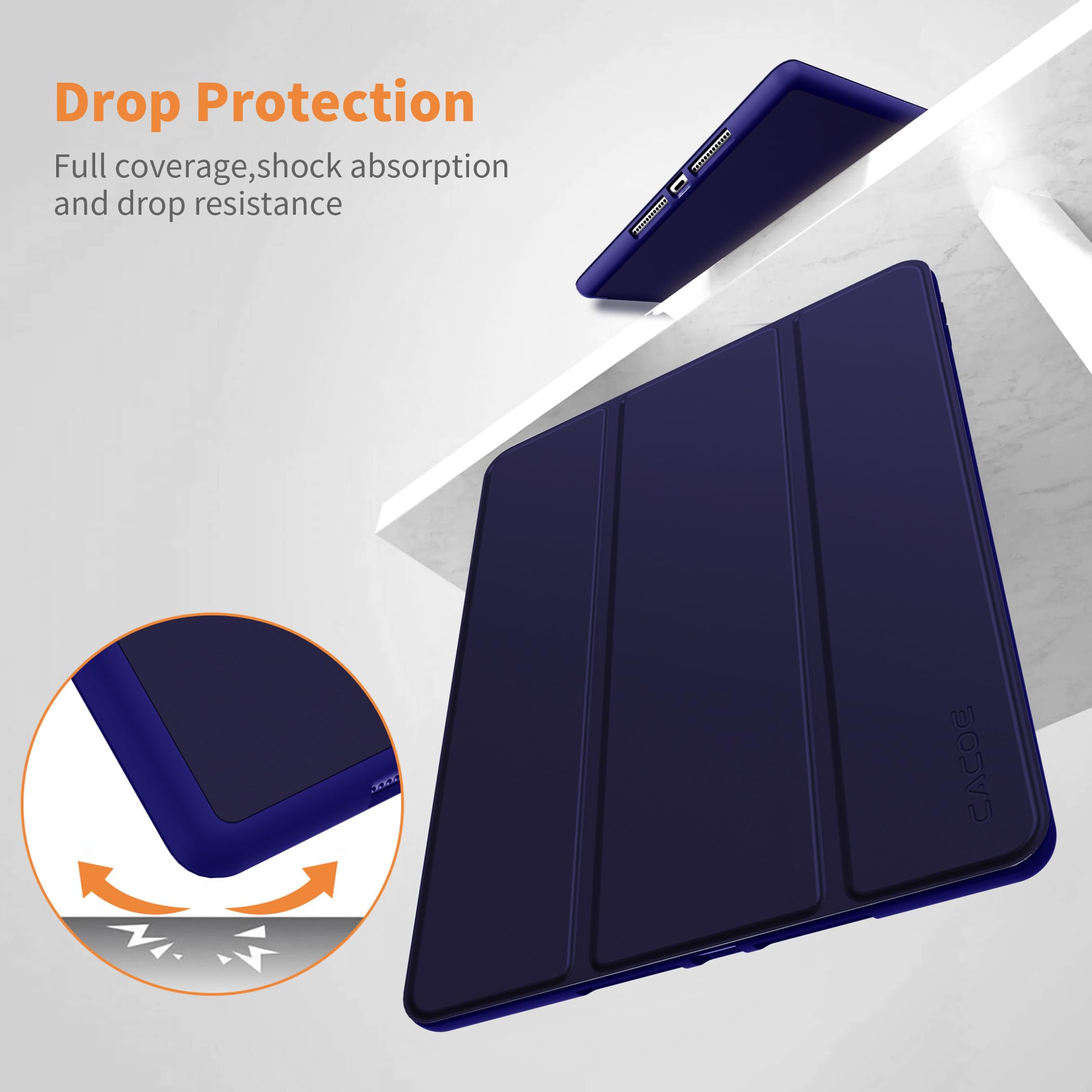 CACOE Cover Custodia Compatibile con iPad 9a Generazione 2021/iPad 8a Gen 2020/iPad 7a Gen 2019, Leggero Cover Protettivo Supporto con Pencil Holder per iPad 10.2 Auto Sveglia Sonno, Blu navy
