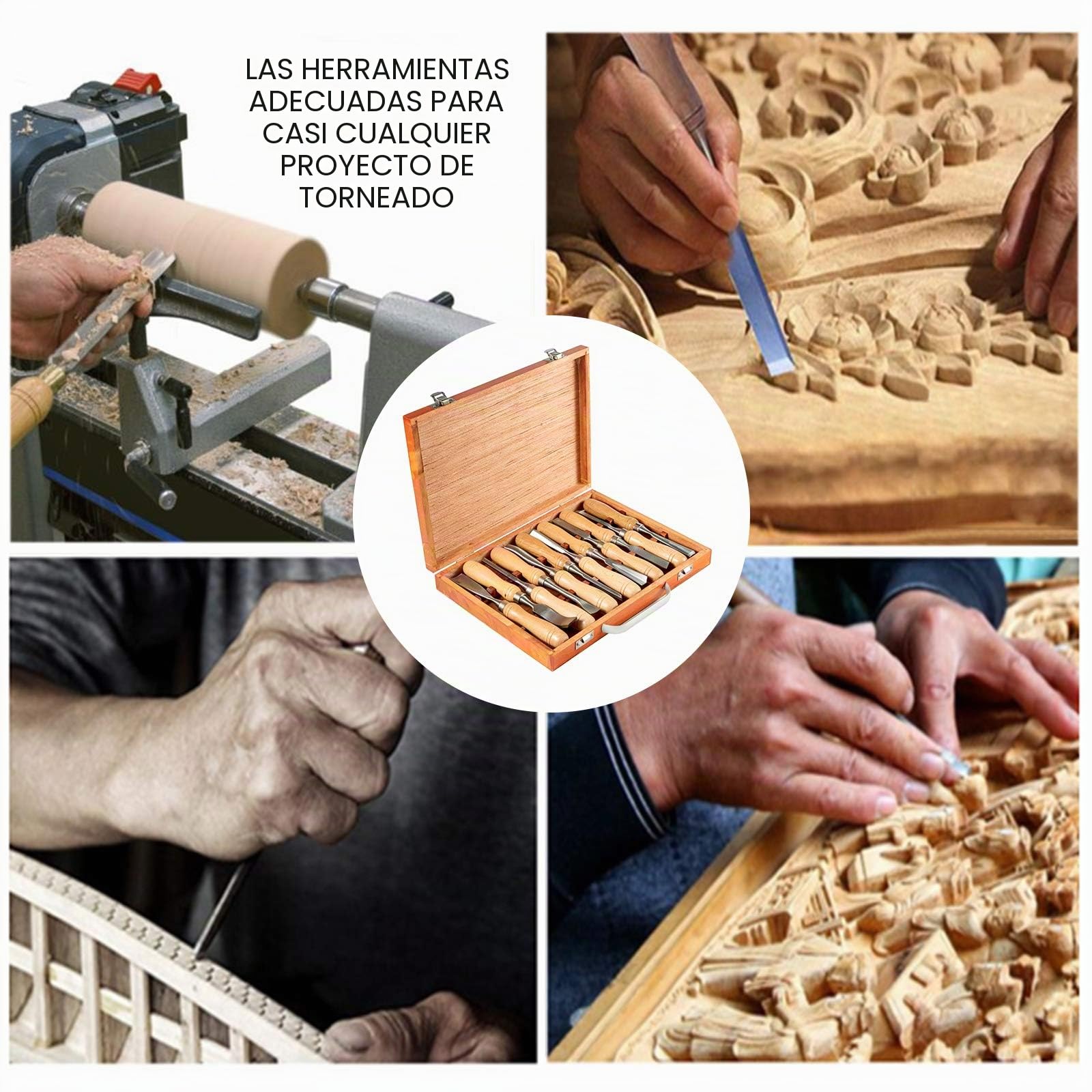 VEVOR Juego de Torneado de Cincel 12 Piezas para Madera Con Caja de Almacenamiento, Set de Cincel de Mano de Talla HSS para Tornos