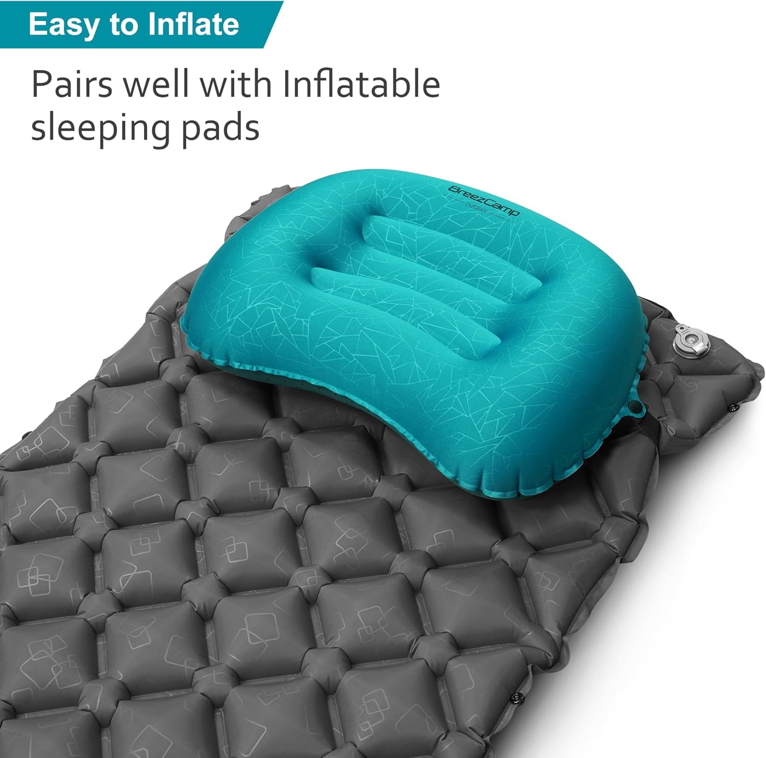 Inflatable Camping Pillow, Travel Blow Up Air Pillow, Neck Lumbar Support Ultralight Compact Pillow for Outdoor Hiking Backpacking Car Beach Airplane Sleeping Essentials, Peacock Blue - Image 4