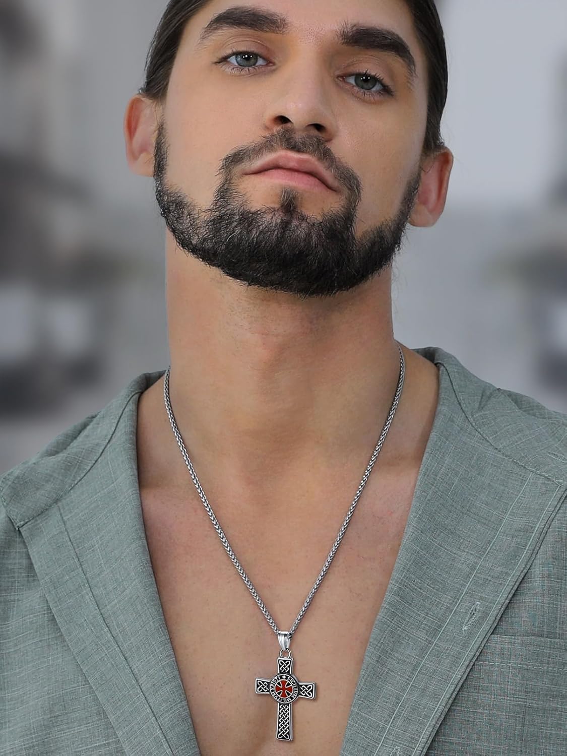 FaithHeart Knights Templar Necklace for Men, Christian Necklace for Men Stainless Steel Pendant Neckalces Christian Gifts with Gift Box - Image 3