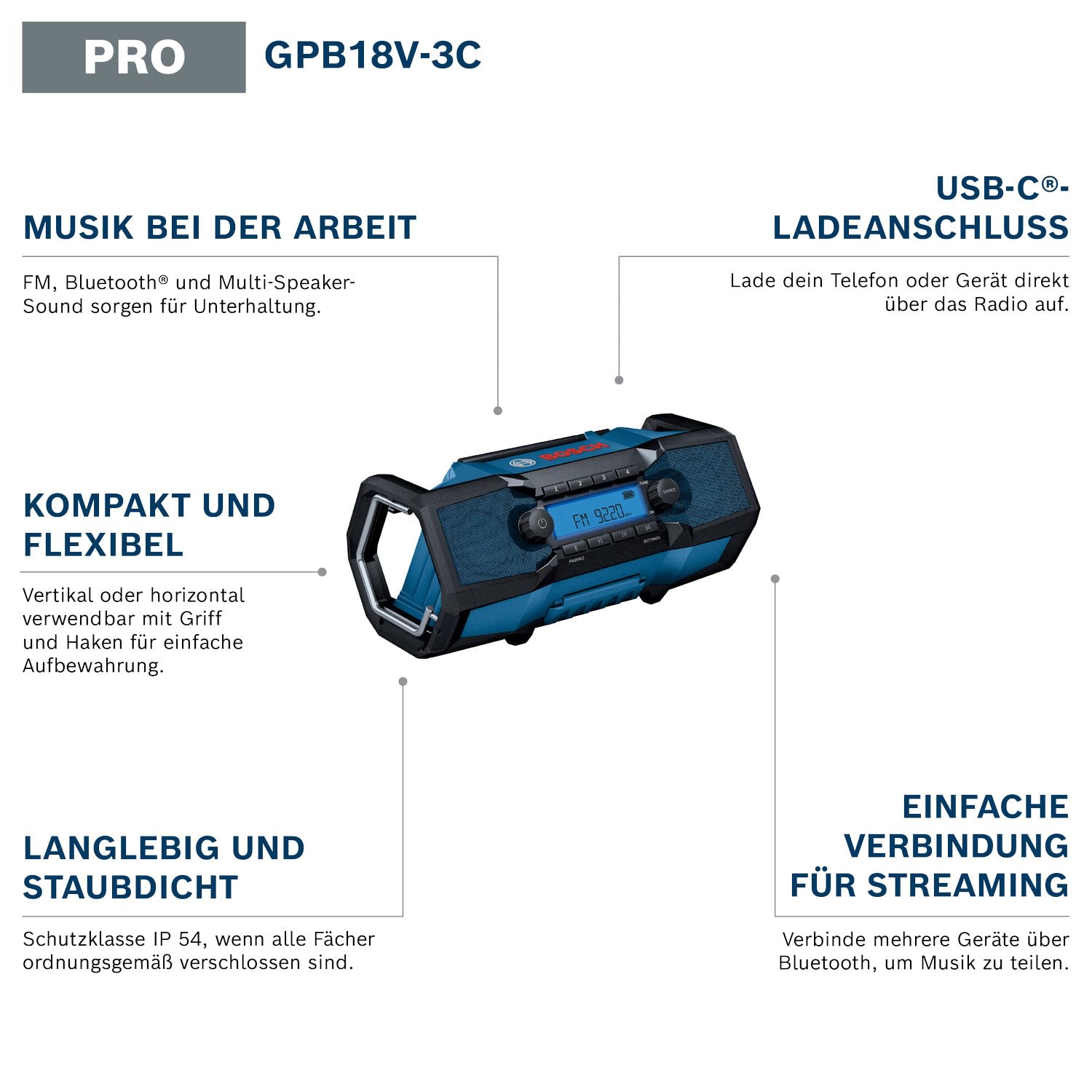 Bosch PRO 18V System Akku-Radio GPB18V-3C (ohne Akku)
