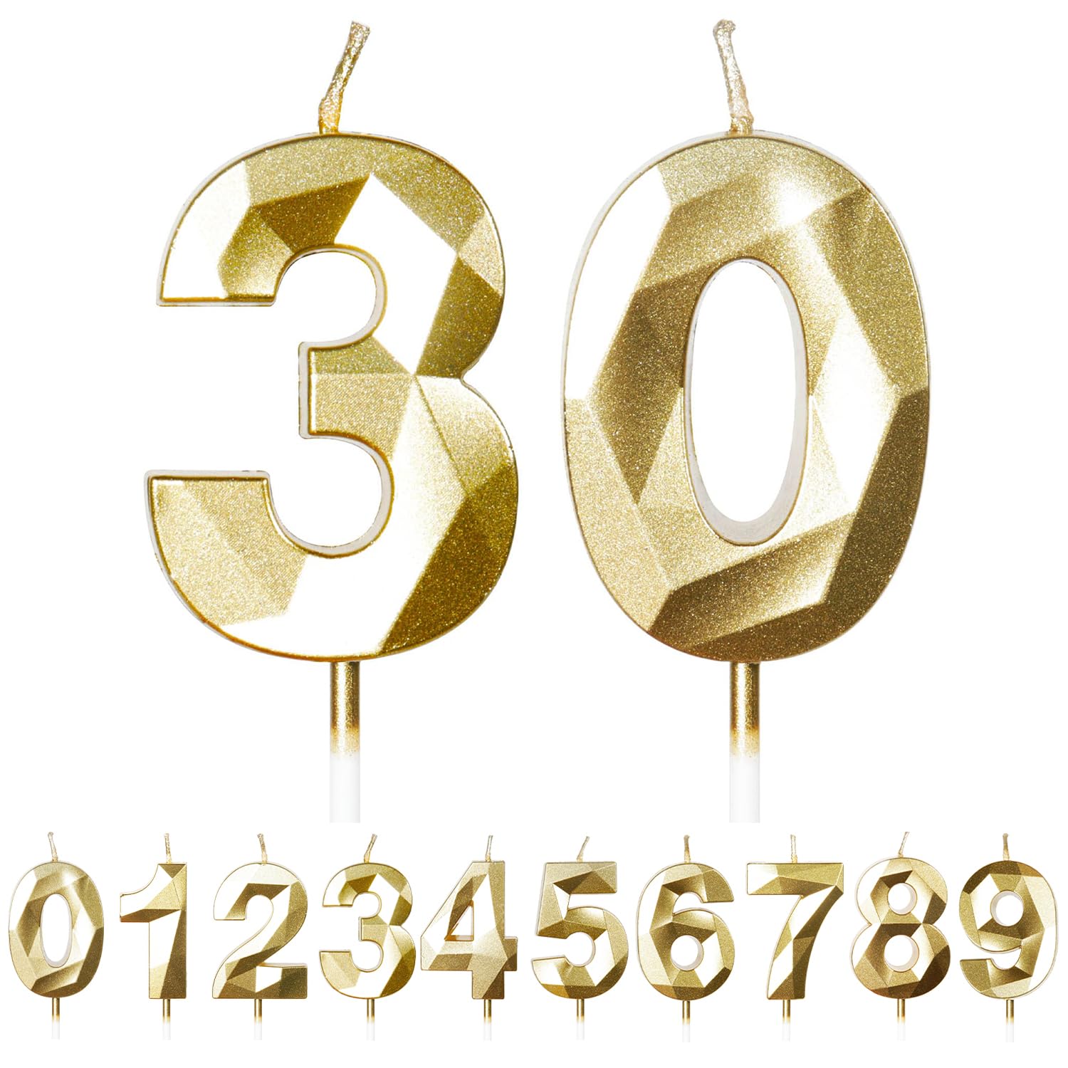 Fuzvol Gold Birthday Cake Candles, Number 30 Candle,Cake Topper Decorations
