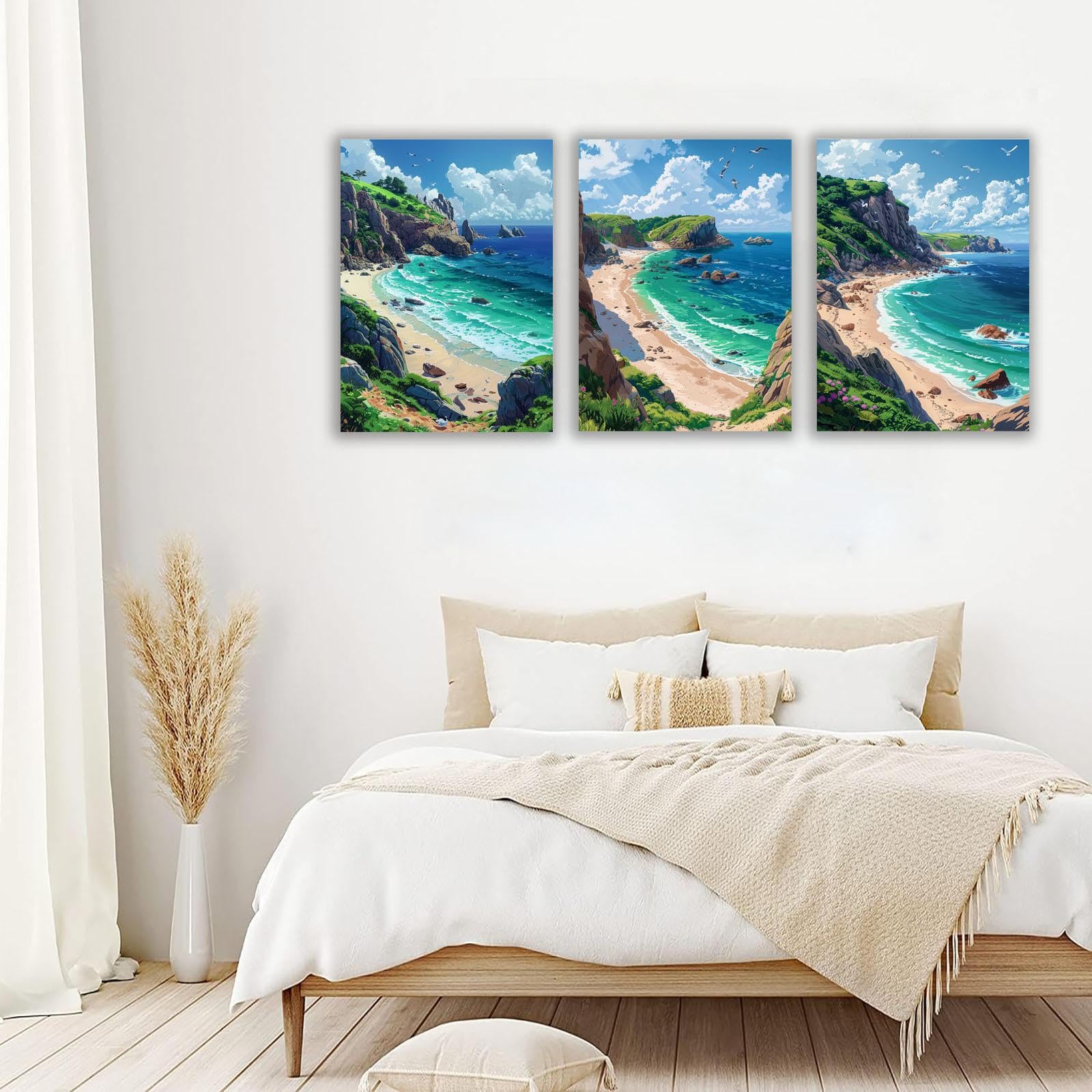 Amazon.co.jp: SHYAMIC 3枚セット 海絵 アート海 自然風景, ビーチを
