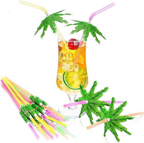 100 popotes para paraguas, bebidas, cócteles, para verano, para fiesta en la playa hawaiana, pajitas tropicales, decoraciones de bebidas,