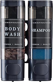 Shampoo and Conditioner Dispenser Bathroom Shower Soap Dispenser Wall Mounted Shampoo Dispenser for Shower Wall No Drill 2 * 300ml Midnight 2 Chamber with Waterproof Labels