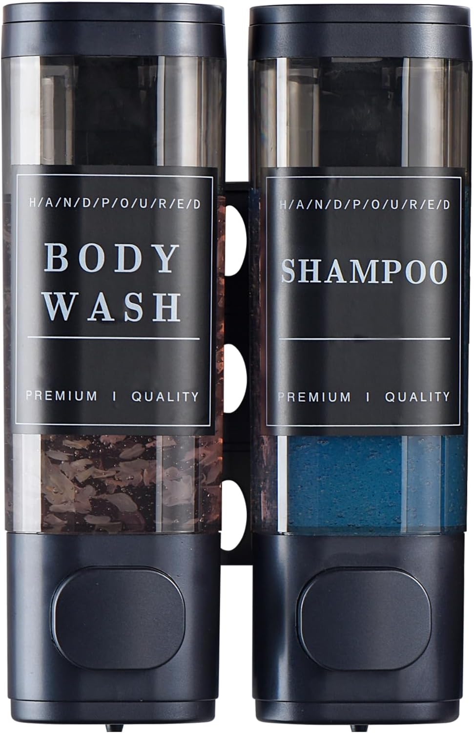 Shampoo and Conditioner Dispenser Bathroom Shower Soap Dispenser Wall Mounted Shampoo Dispenser for Shower Wall No Drill 2 * 300ml Midnight 2 Chamber with Waterproof Labels