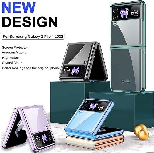Miniatura 2 de Miimall Funda para Samsung Galaxy Z Flip 4, funda Z Flip 4 con protector de pantalla de lujo transparente chapado en PC antiarañazos, funda