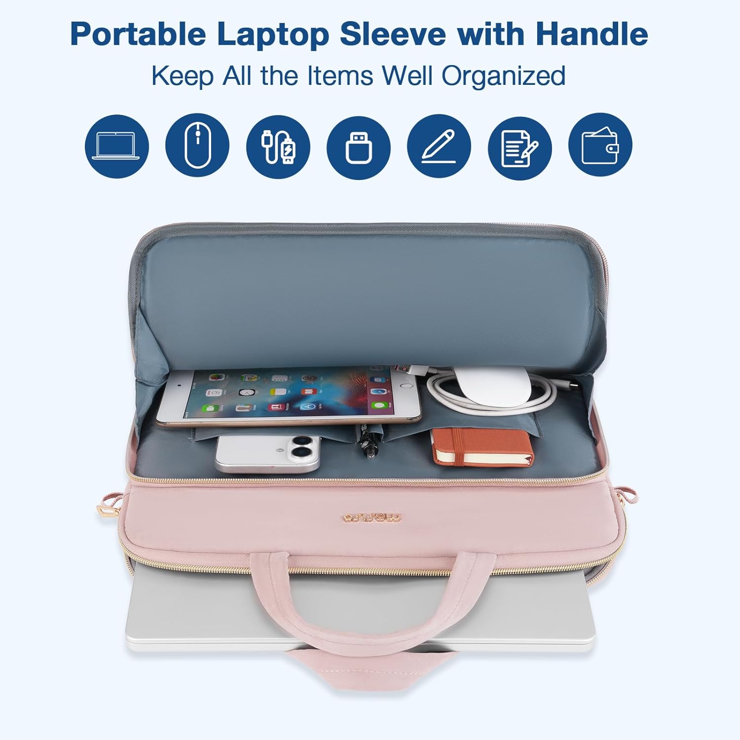 MOSISO 15.6 inch Laptop Shoulder Bag, 15-16 inch Computer Bags Compatible with MacBook Pro 16 M4 M3 M2 M1, HP Dell Acer Lenovo ASUS Notebook, Wheat Ear Quilted Messenger Bag with Handle&Pocket, Pink - Image 4