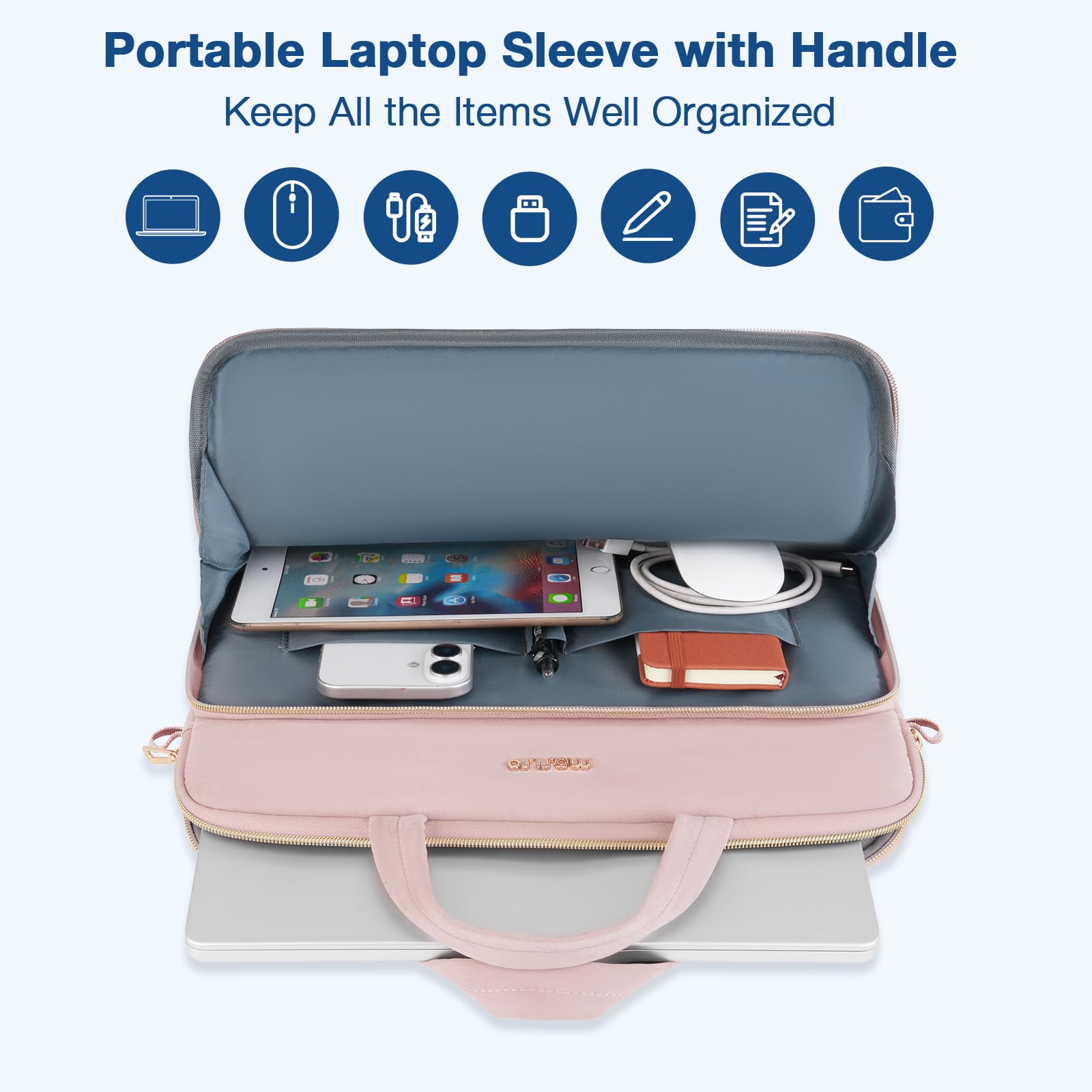 MOSISO Torba na laptopa, pikowana torba kurierska z kłębkiem pszenicy z uchwytem i kieszenią