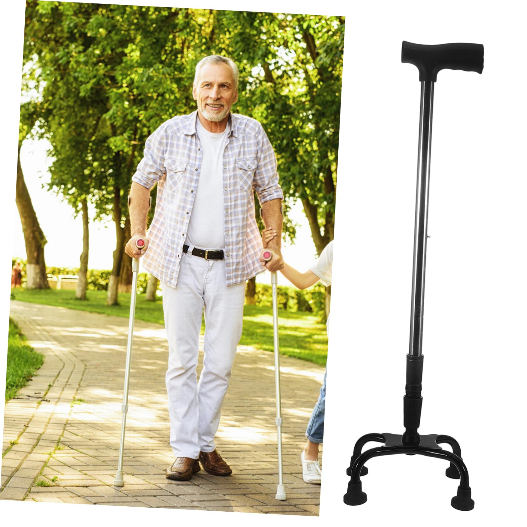 Bastón De Cuatro Patas Plegable para Personas Mayores, Acero Inoxidable, Mango Antideslizante, Soporte Estable, Ajustable Altura, Bastón Portátil Ligero para Viajes y Uso Diario