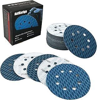 AutKerige 5 Inch 8 Hole Diamond Shape Sanding Discs, 180 240 320 400 Grit, 40 Pcs Hook and Loop Sanding Discs for Orbital and Random Disc Sanders, Woodworking, Metalworking, Anti-Blocking SandinDiscs